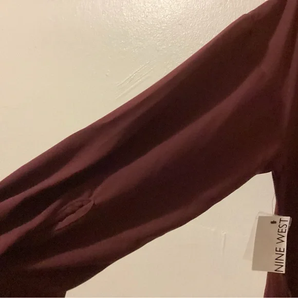 Nine West Burgundy Button Down Ruffle Hem Dress Long Sleeve New - Picture 5 of 7